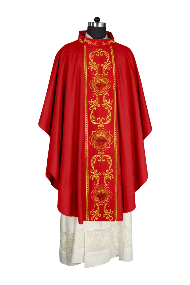 Gothic Style Chasuble with Sacred Heart Embroidered Orphrey