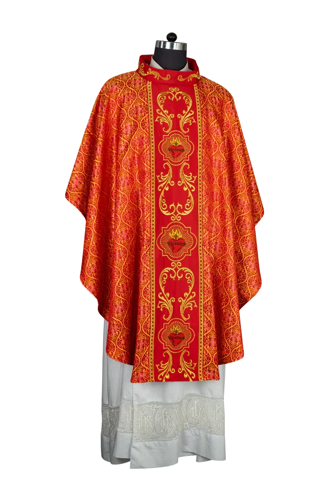 Gothic Style Chasuble with Sacred Heart Embroidered Orphrey