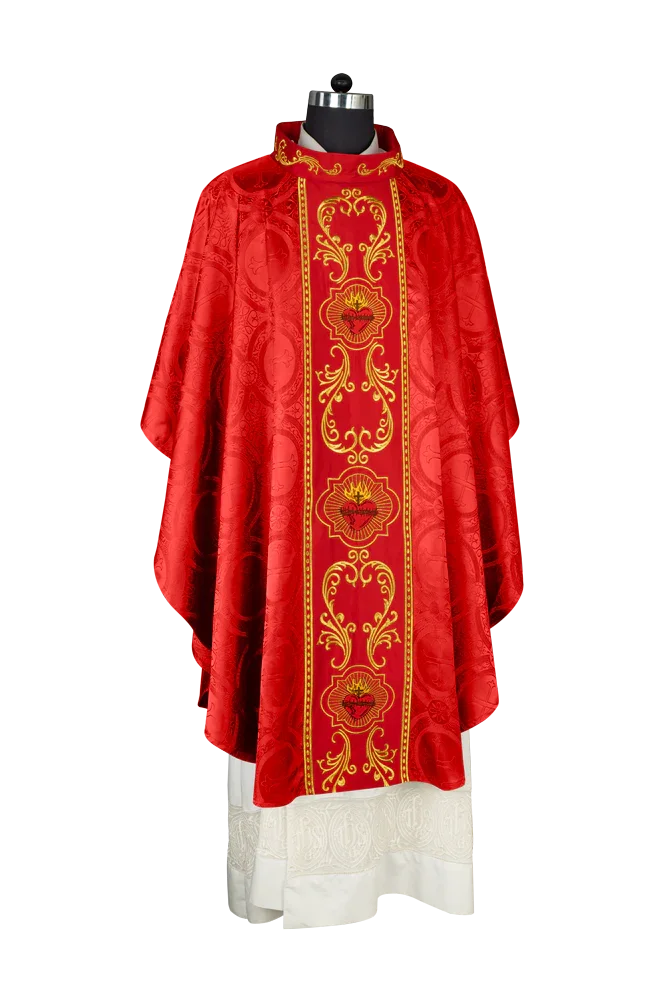 Gothic Style Chasuble with Sacred Heart Embroidered Orphrey
