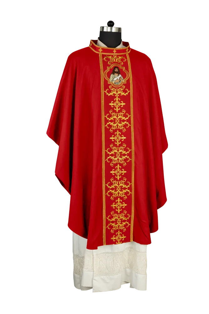 Liturgical Chasuble with Intricate Embroidery of Jesus and the Lamb