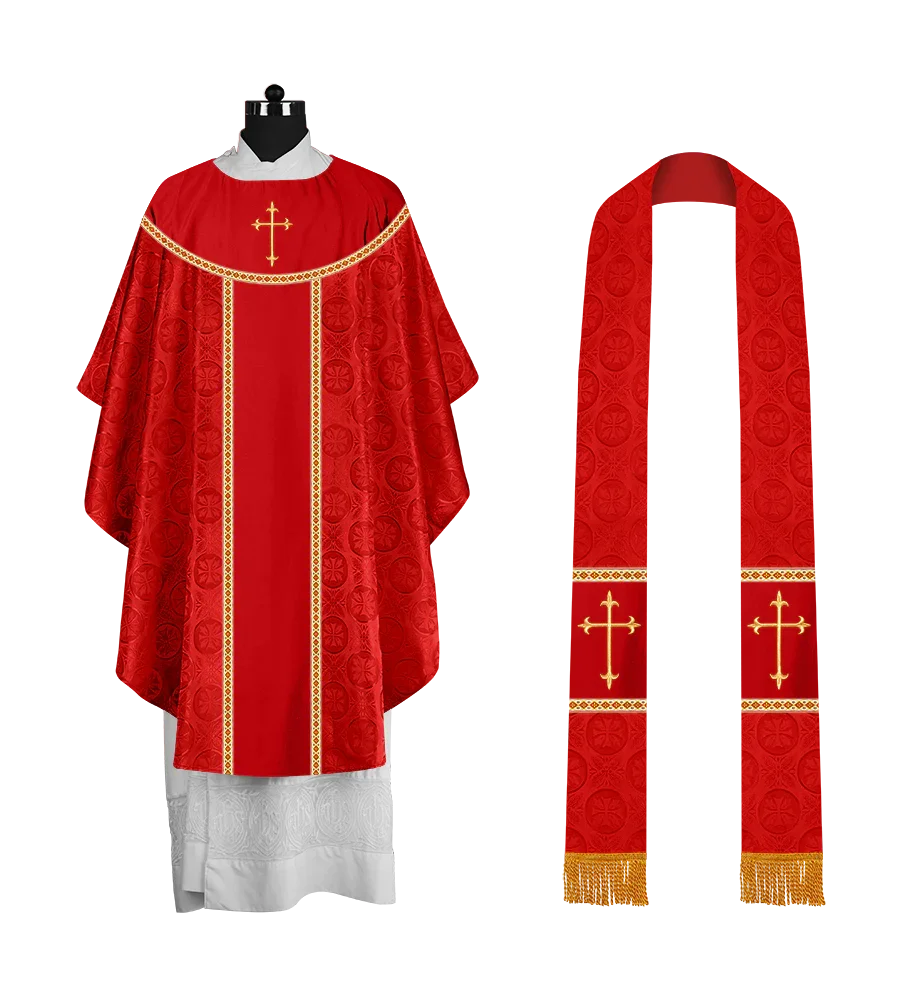 Ornate Gothic Chasuble with embroidered Cross Motif