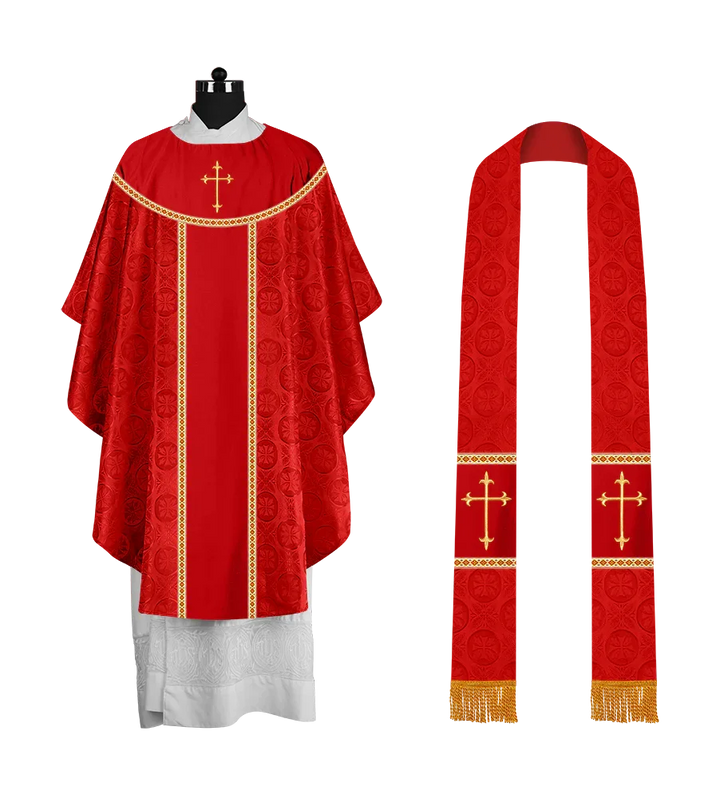 Ornate Gothic Chasuble with embroidered Cross Motif
