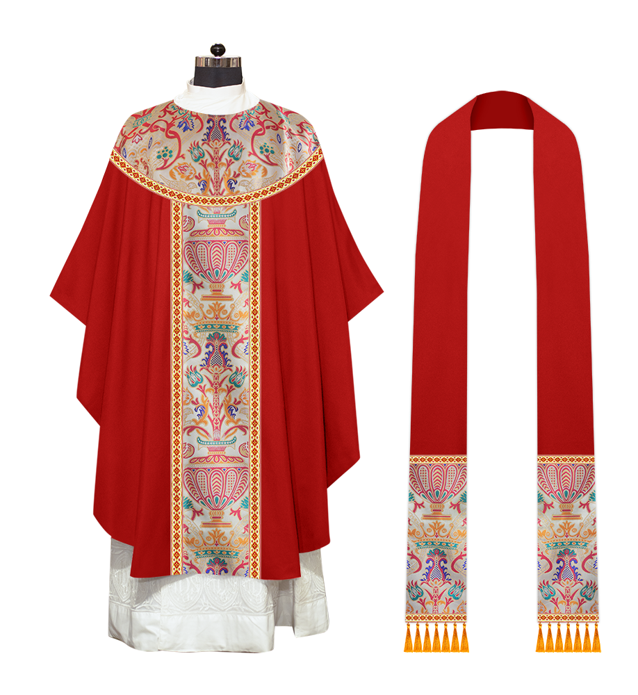 Gothic Chasuble in Coronation Tapestry Enhanced with Orphrey and Trims