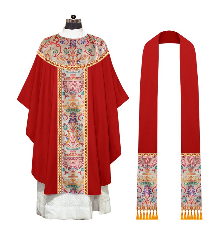 Gothic Chasuble in Coronation Tapestry Enhanced with Orphrey and Trims