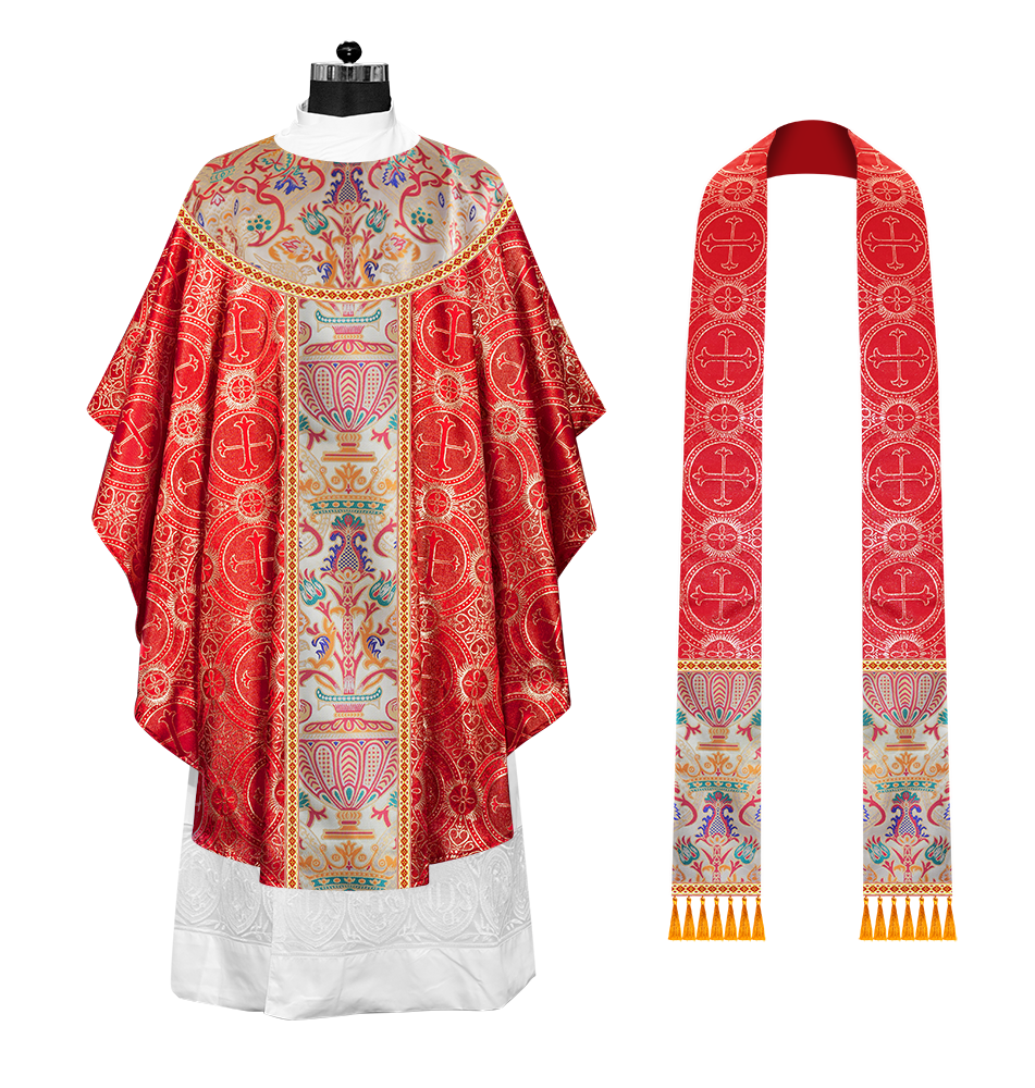 Gothic Chasuble in Coronation Tapestry Enhanced with Orphrey and Trims