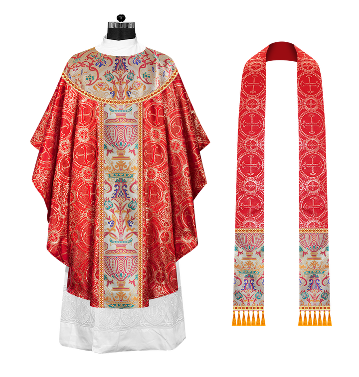 Gothic Chasuble in Coronation Tapestry Enhanced with Orphrey and Trims