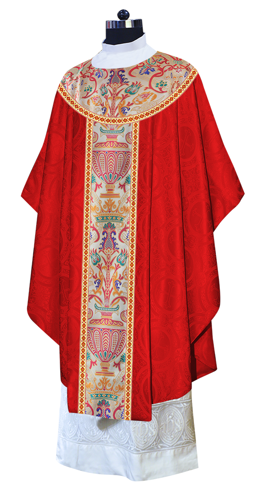 Gothic Chasuble in Coronation Tapestry Enhanced with Orphrey and Trims