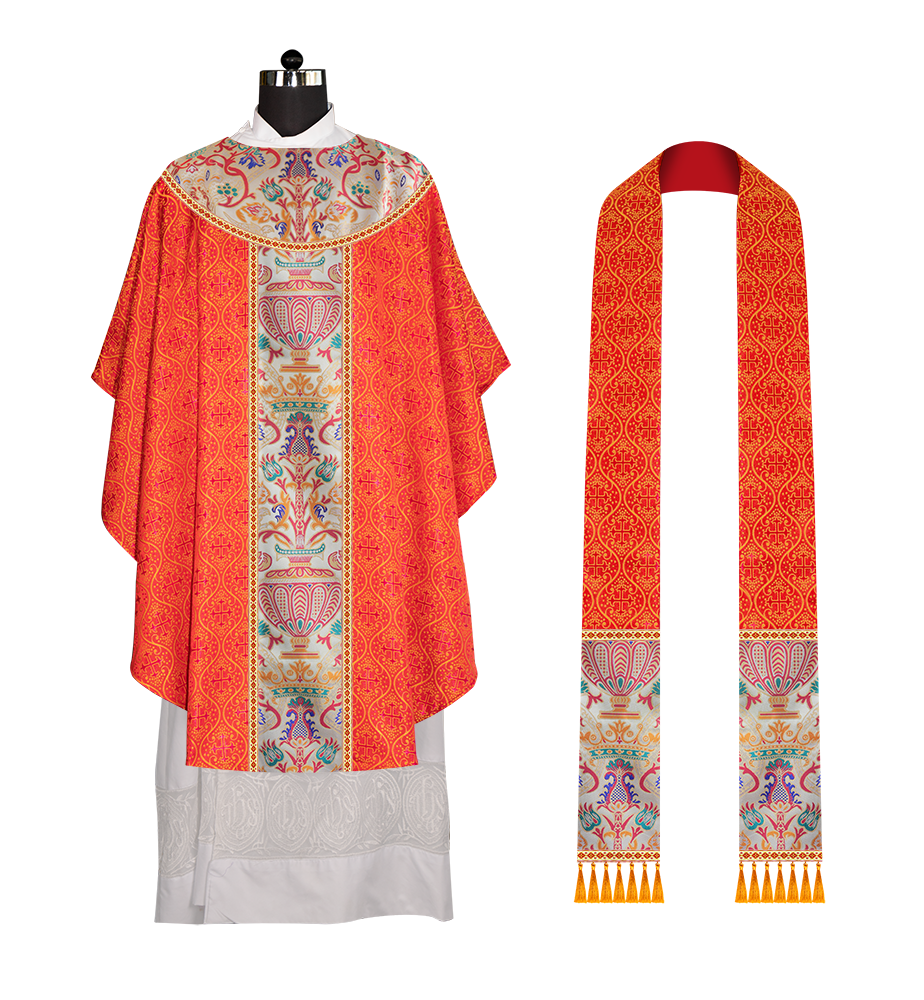 Gothic Chasuble in Coronation Tapestry Enhanced with Orphrey and Trims