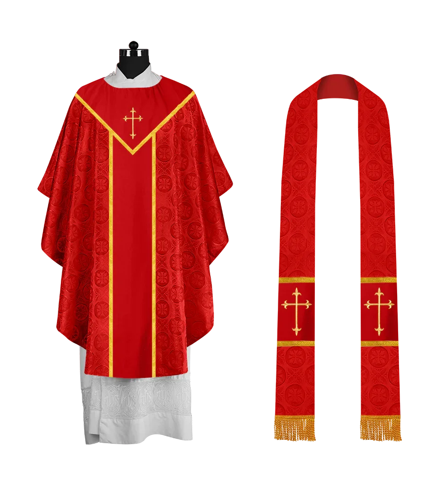 Ornate Gothic Chasuble with embroidered Cross Motif