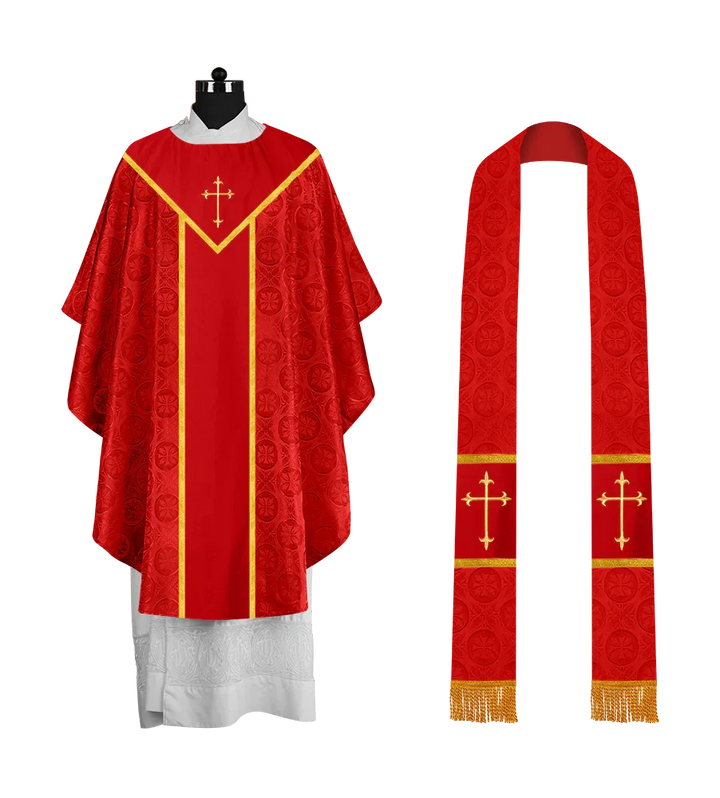 Ornate Gothic Chasuble with embroidered Cross Motif