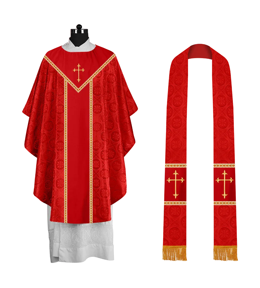 Ornate Gothic Chasuble with embroidered Cross Motif