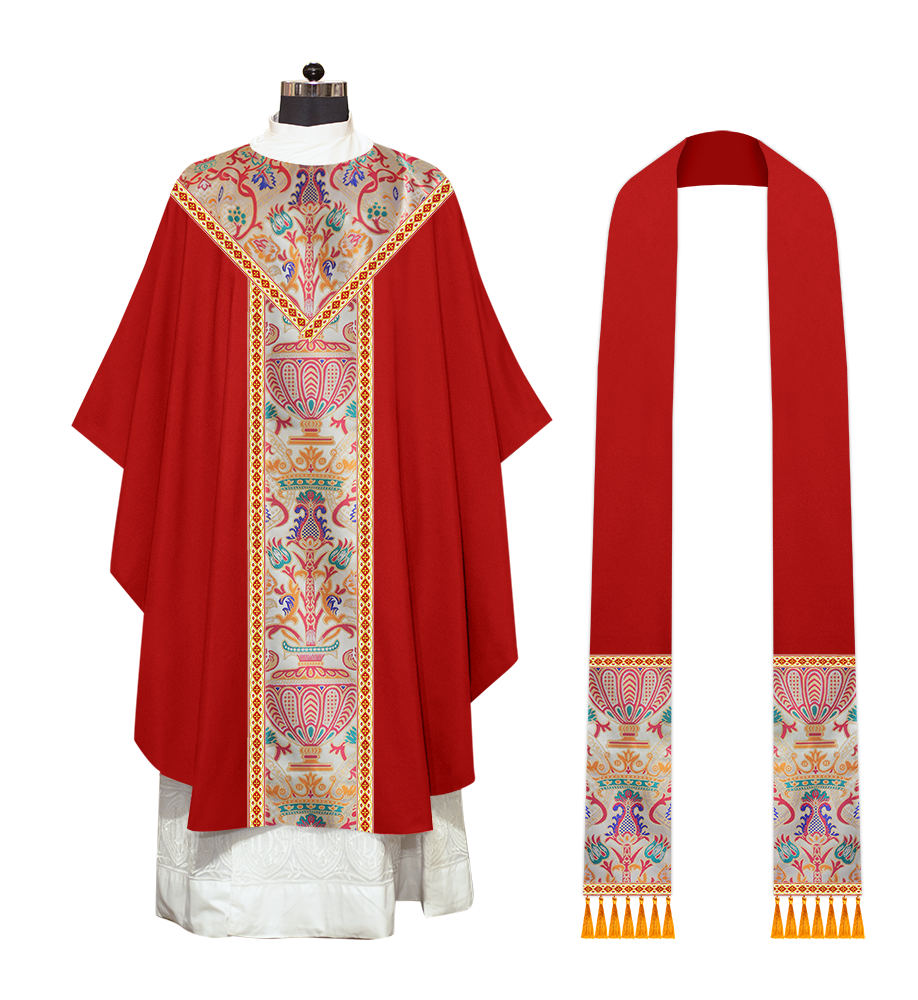 Gothic Chasuble in Coronation Tapestry Enhanced with Orphrey and Trims