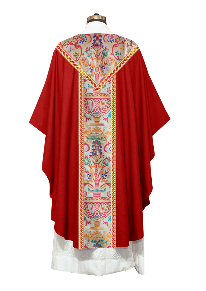 Gothic Chasuble in Coronation Tapestry Enhanced with Orphrey and Trims