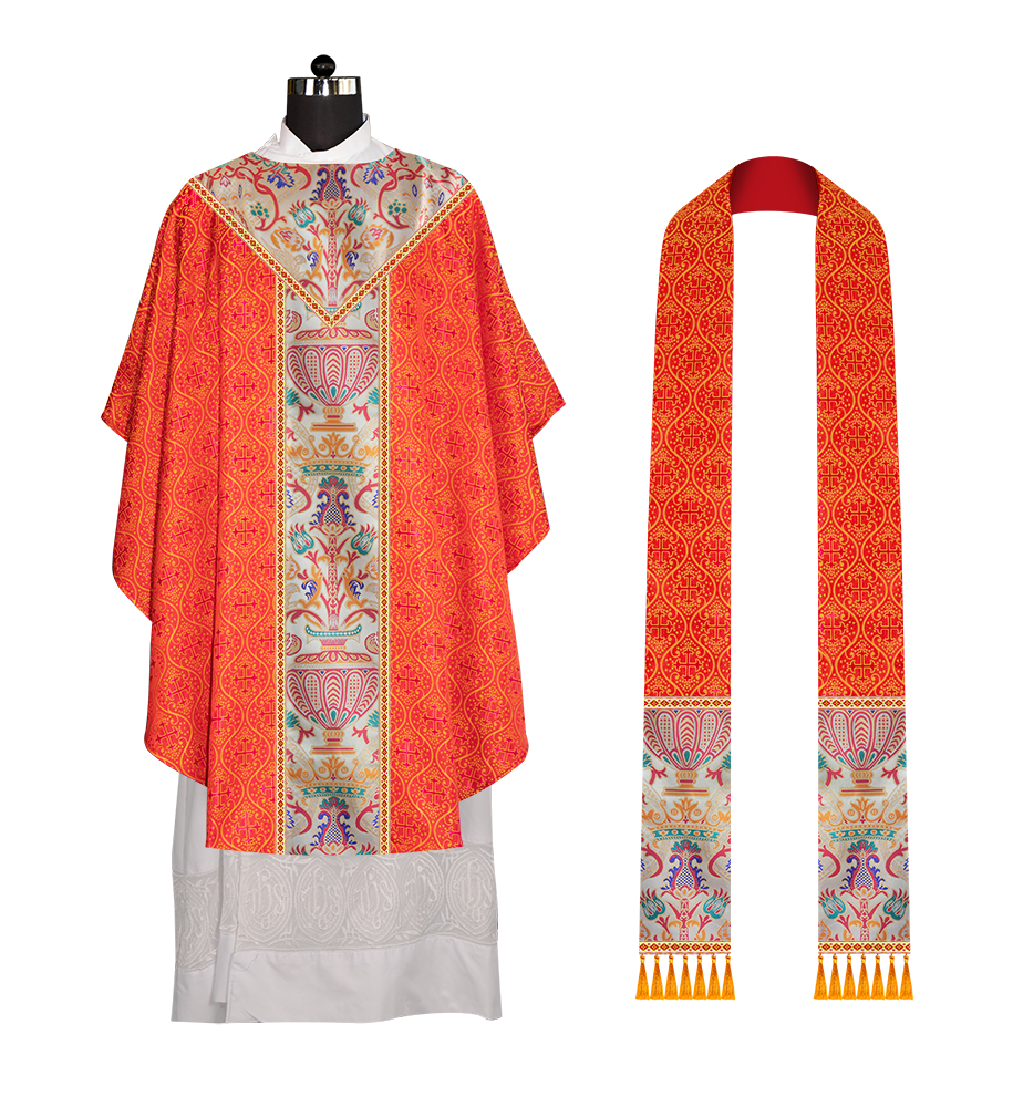 Gothic Chasuble in Coronation Tapestry Enhanced with Orphrey and Trims
