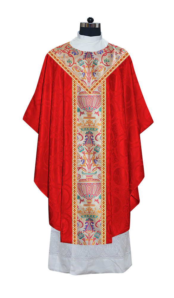 Gothic Chasuble in Coronation Tapestry Enhanced with Orphrey and Trims