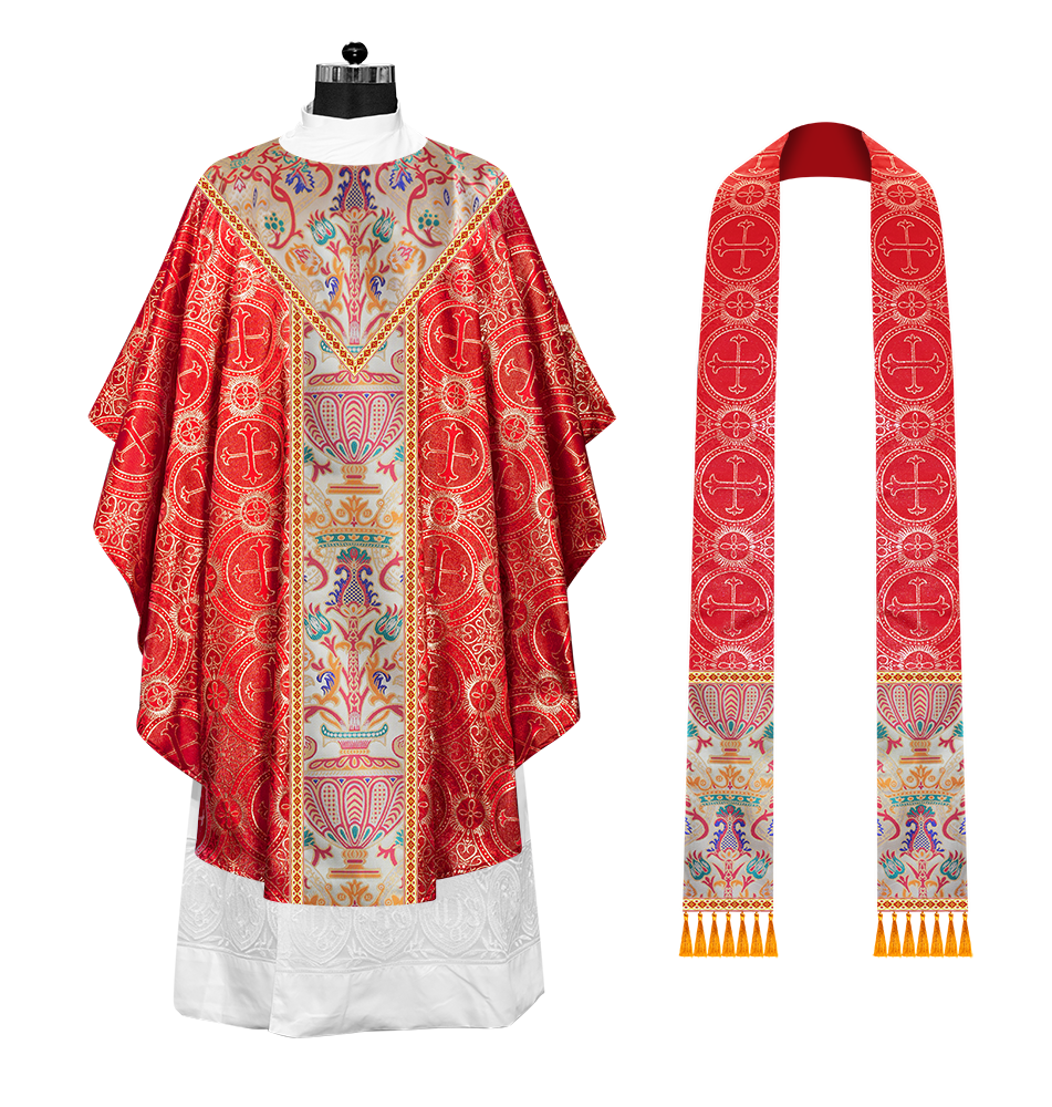 Gothic Chasuble in Coronation Tapestry Enhanced with Orphrey and Trims