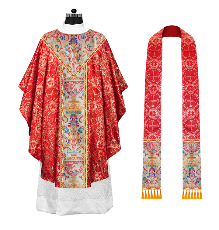 Gothic Chasuble in Coronation Tapestry Enhanced with Orphrey and Trims