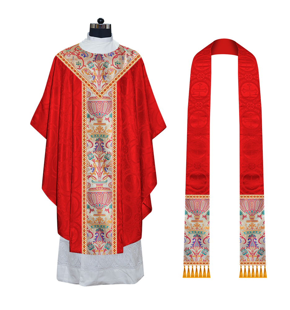 Gothic Chasuble in Coronation Tapestry Enhanced with Orphrey and Trims