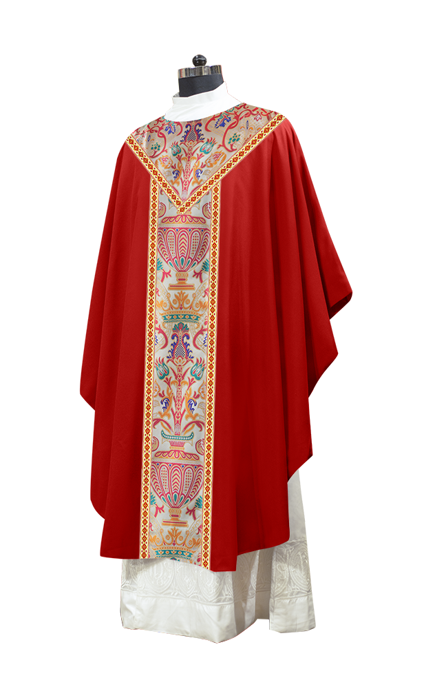 Gothic Chasuble in Coronation Tapestry Enhanced with Orphrey and Trims