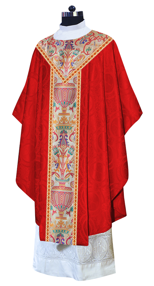 Gothic Chasuble in Coronation Tapestry Enhanced with Orphrey and Trims