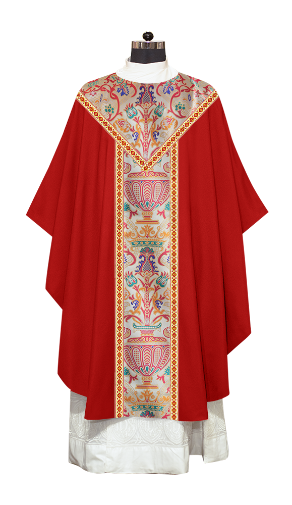 Gothic Chasuble in Coronation Tapestry Enhanced with Orphrey and Trims