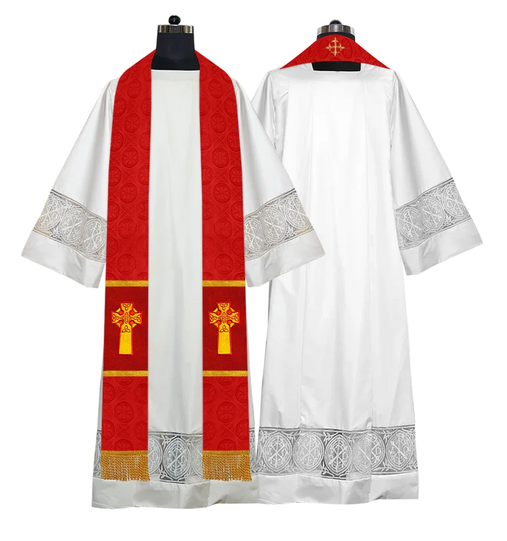 Liturgical Stole Adorned with Embroidered Cross Motif