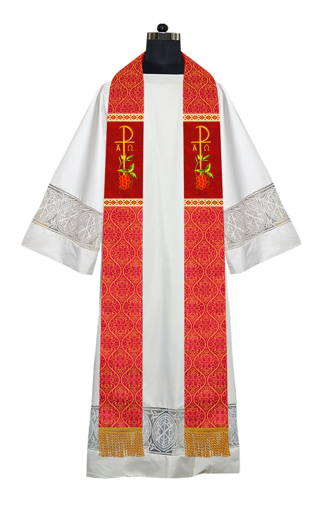 Embroidered Chi Rho with Grapes Clergy Stole