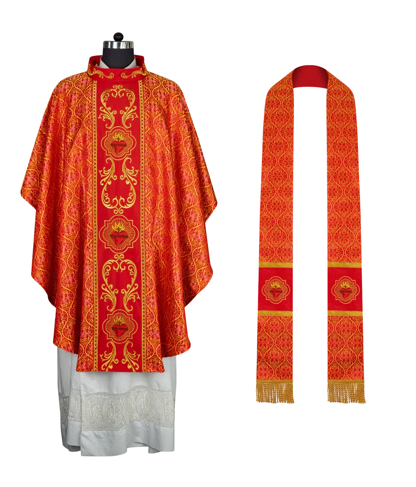 Gothic Style Chasuble with Sacred Heart Embroidered Orphrey