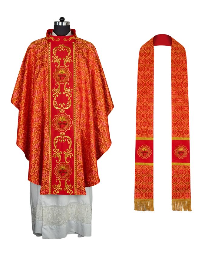 Gothic Style Chasuble with Sacred Heart Embroidered Orphrey