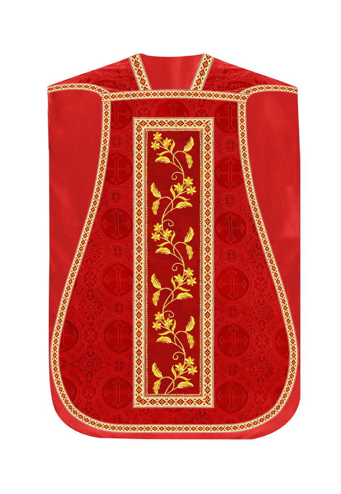 Roman Chasuble Vestment With Floral Design and Trims