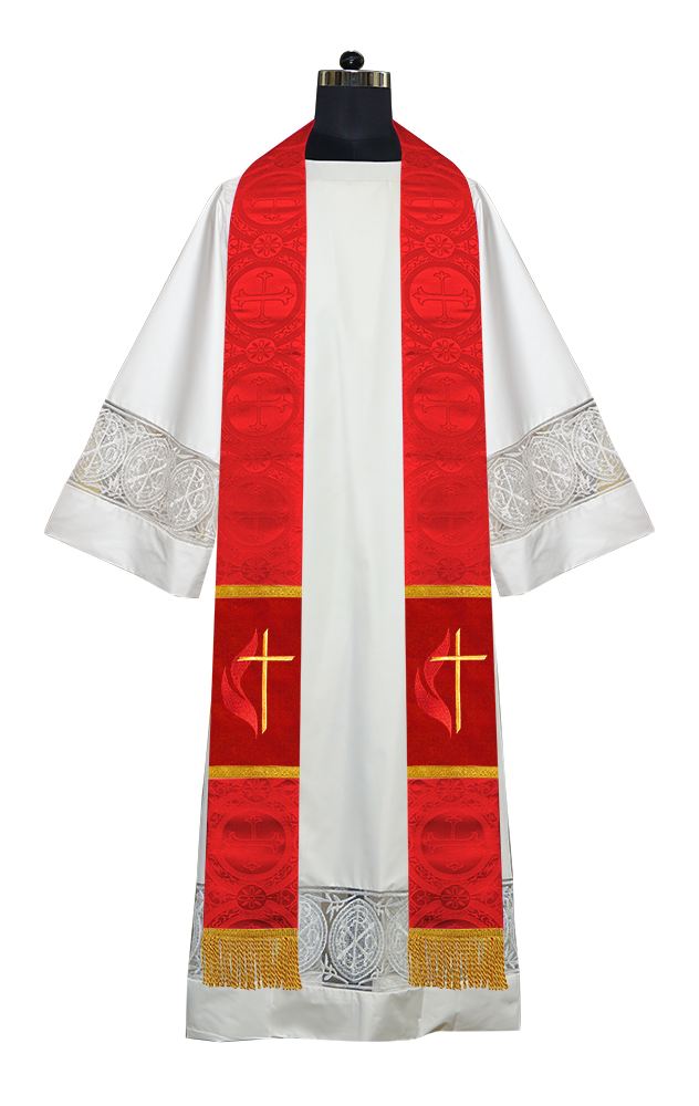 Cross and Flame Embroidered Priest Stole