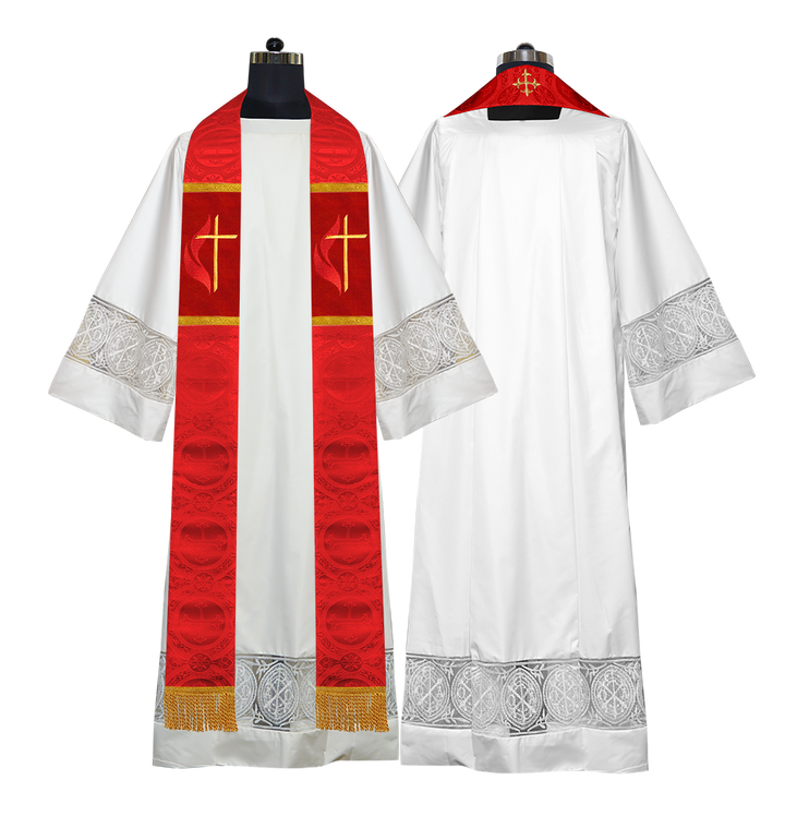 Cross and Flame Embroidered Clergy Stole