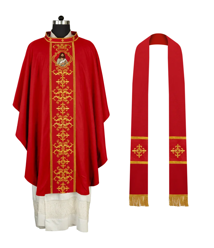 Liturgical Chasuble with Intricate Embroidery of Jesus and the Lamb