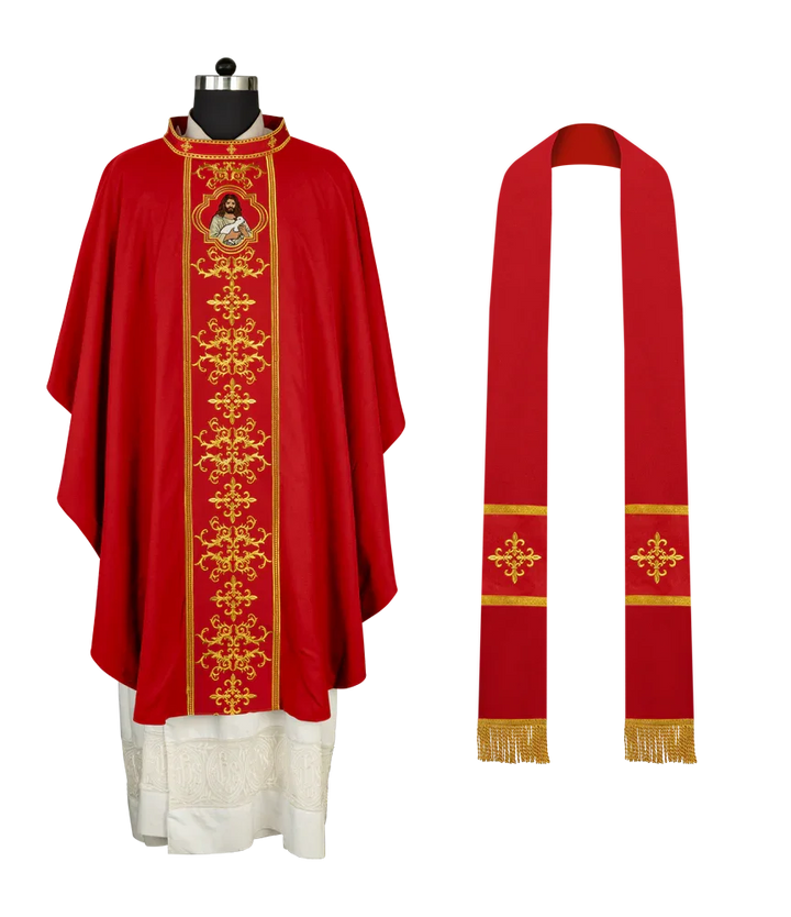 Liturgical Chasuble with Intricate Embroidery of Jesus and the Lamb