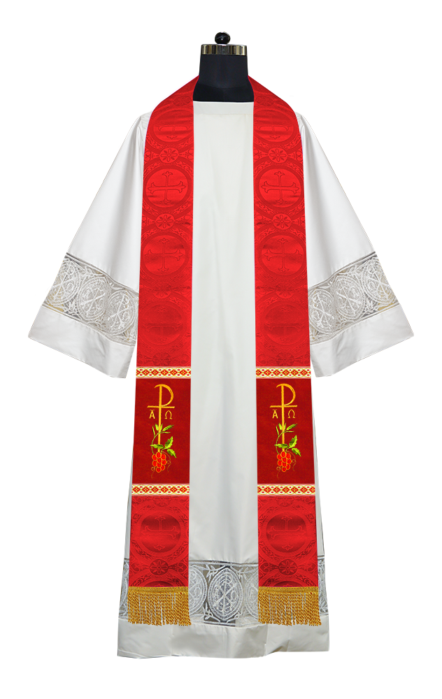 Embroidered Chi Rho with Grapes Clergy Stole