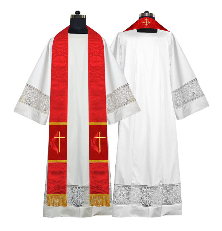 Cross and Flame Embroidered Priest Stole