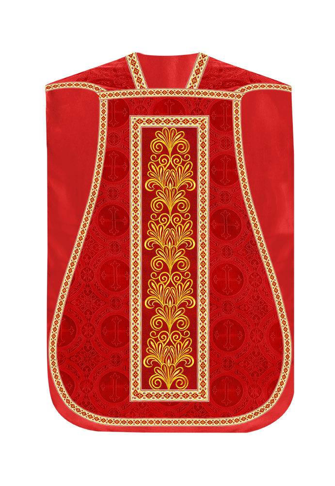 Roman Chasuble Vestment enriched With Coloured Braids and Trims