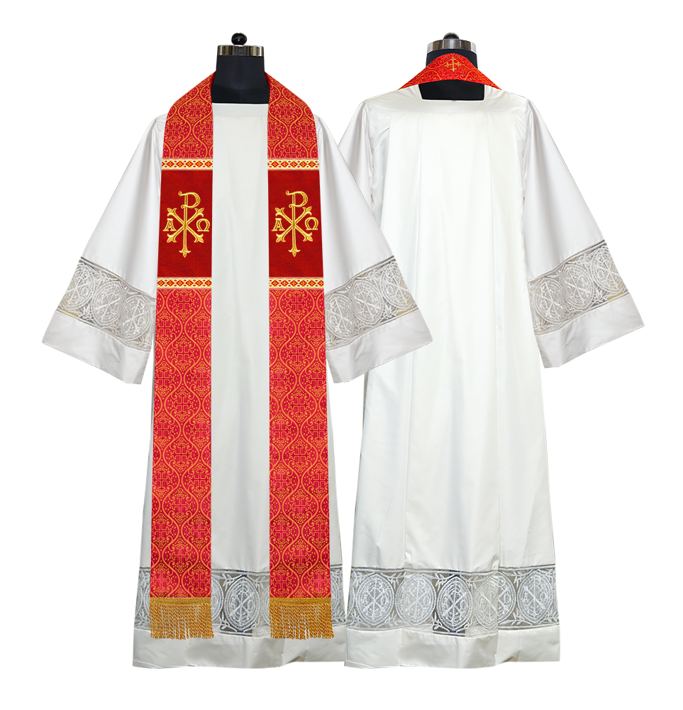 Liturgical Stole with Embroidered Motif and Trims