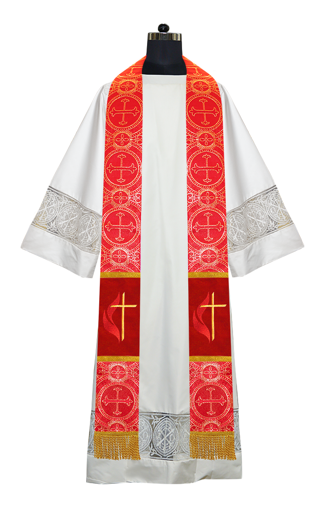 Cross and Flame Embroidered Priest Stole