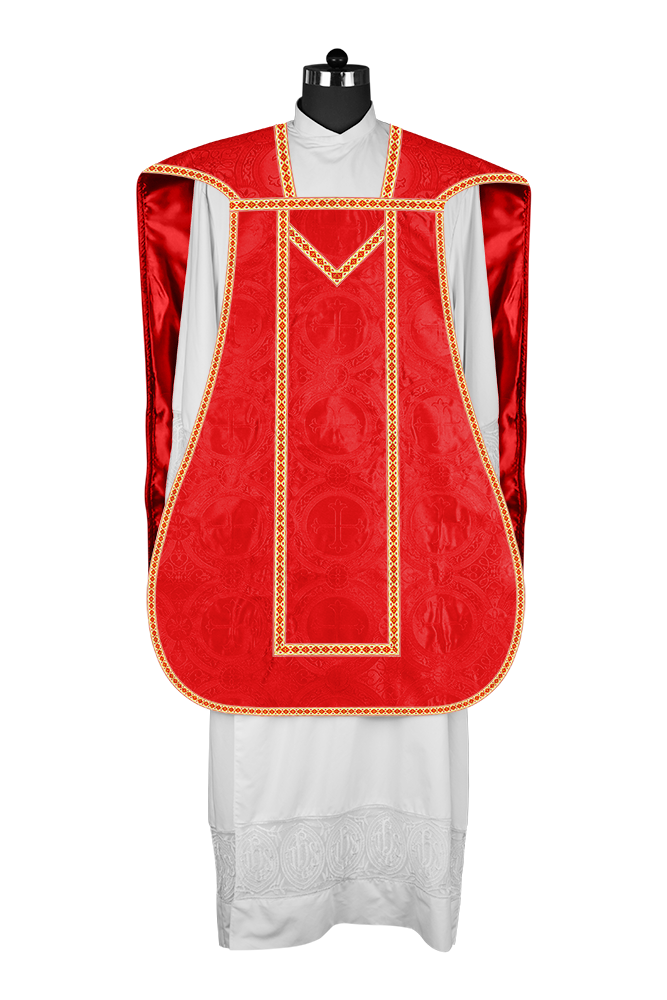 Casulla romana con motivos y ribetes adornados 