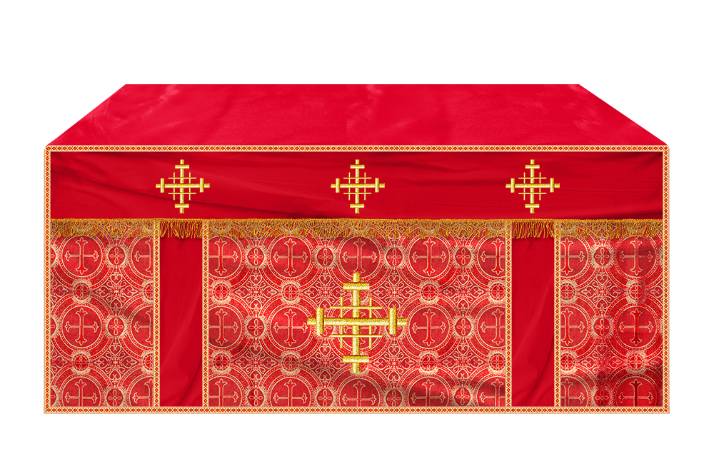 Church Altar Cloth with Braided Cross and Trims
