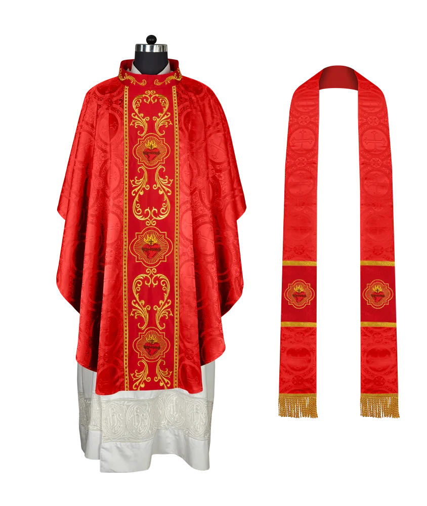 Gothic Style Chasuble with Sacred Heart Embroidered Orphrey