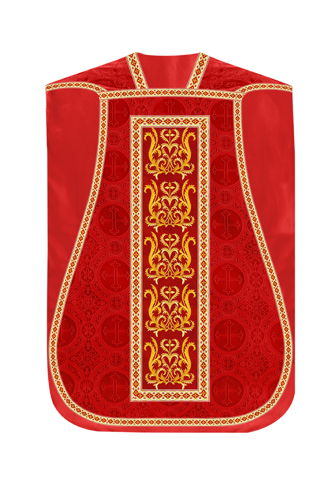 Liturgical Roman Chasuble Vestment With Spiritual Motifs and Trims