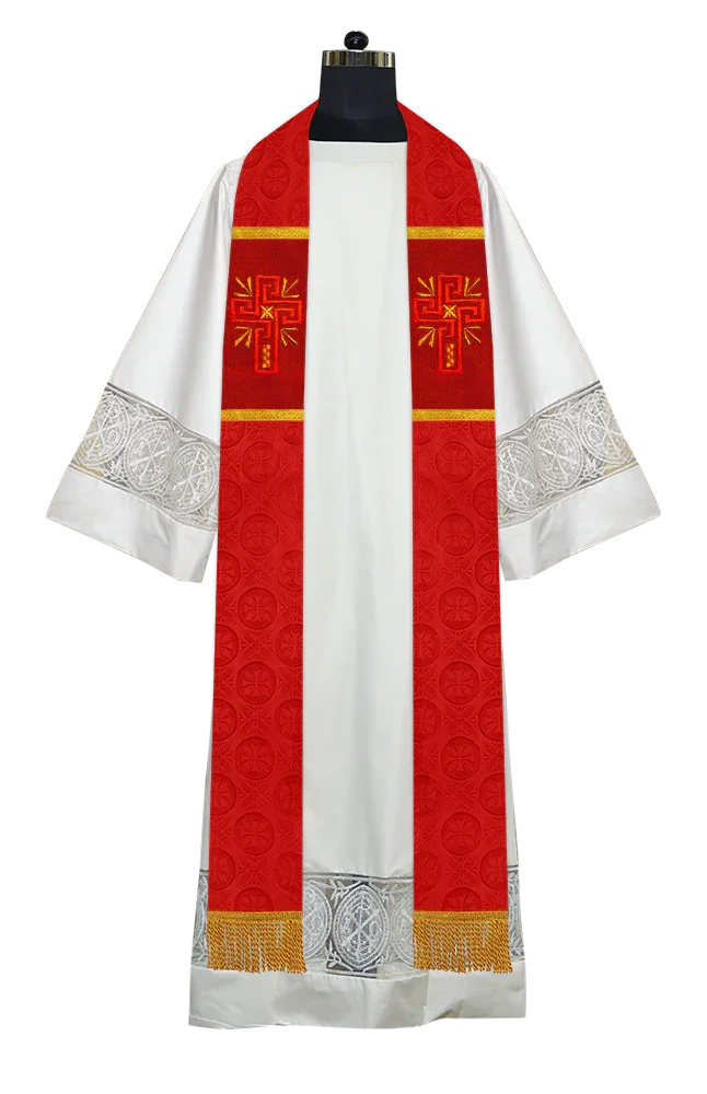 Liturgical Stole Adorned with Embroidered Cross Motif