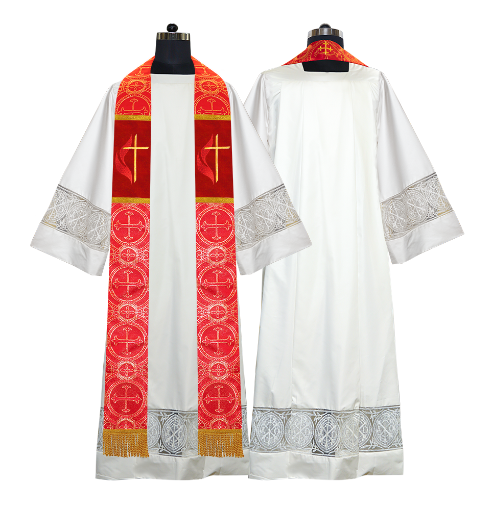 Set of 4 Cross and Flame Embroidered Clergy Stole