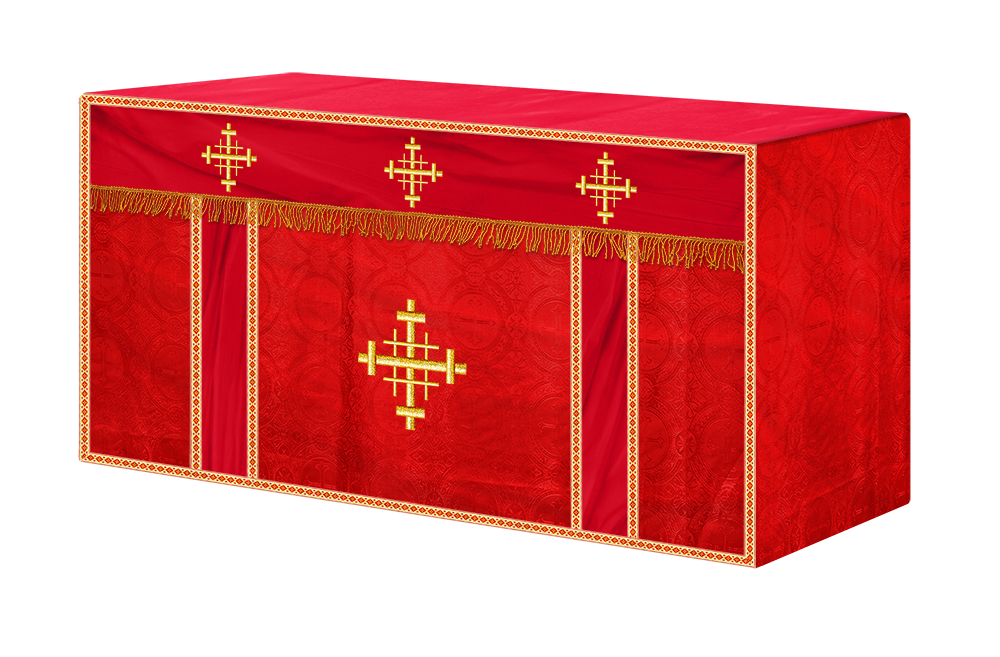 Church Altar Cloth with Braided Cross and Trims