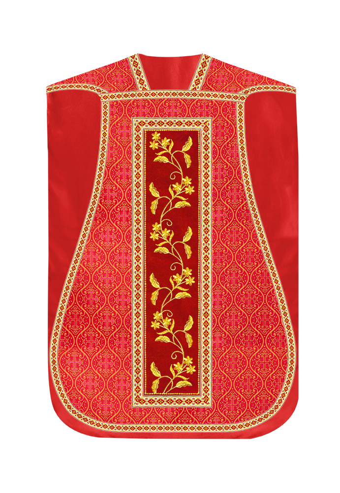 Roman Chasuble Vestment With Floral Design and Trims