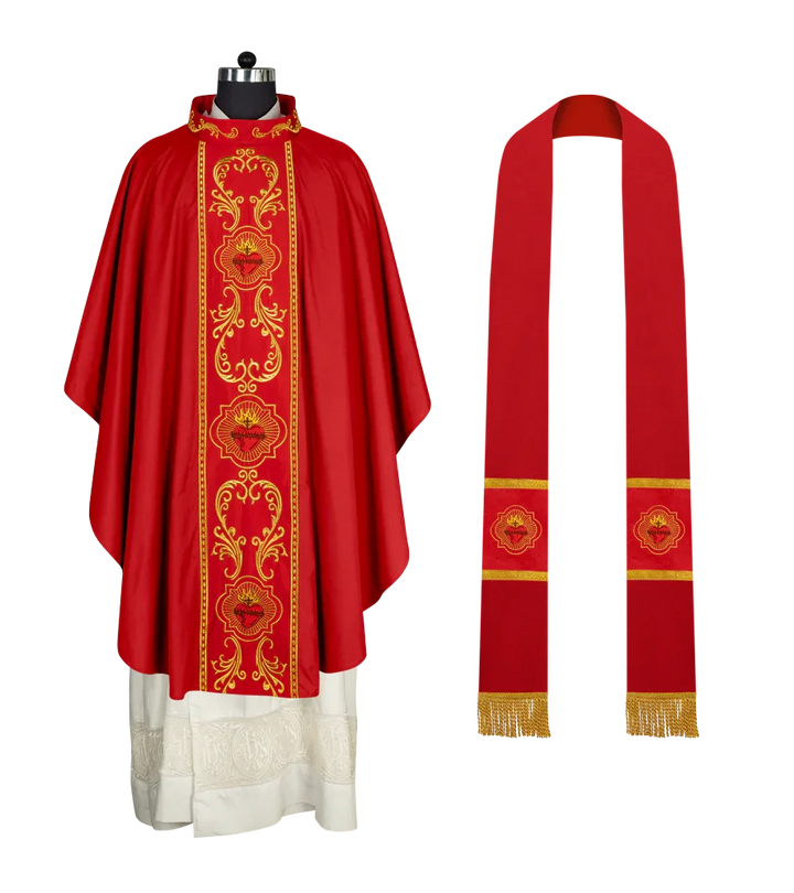 Gothic Style Chasuble with Sacred Heart Embroidered Orphrey
