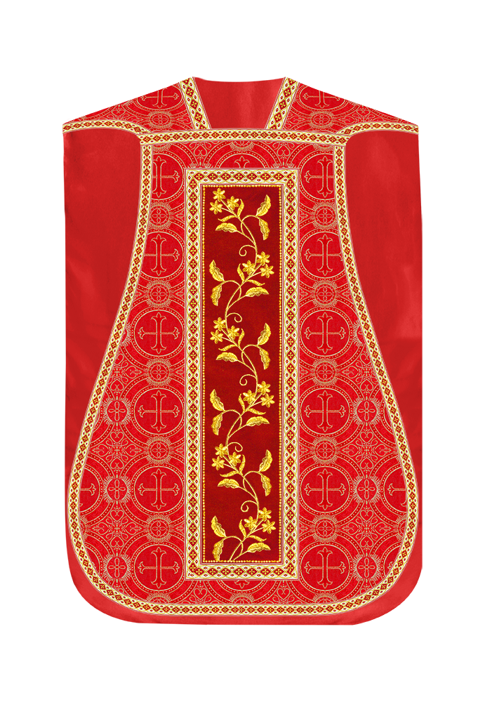 Roman Chasuble Vestment With Floral Design and Trims