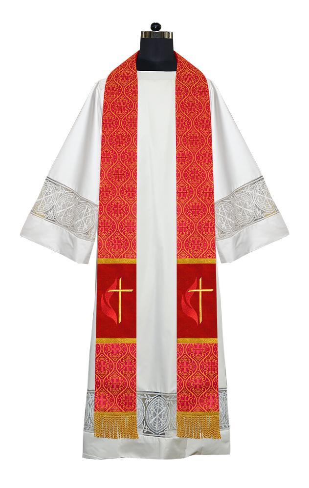 Cross and Flame Embroidered Priest Stole